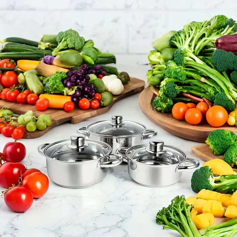 10/12pcs- Stainless Steel Pots And Pans 6pots+6pots - Heavy-Duty, Non-stick Cookware Set with Lid for Stew, Simmering, Soup -