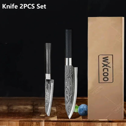 WXCOO Stainless Steel Durable Chef Knife Set Meat Cleaver Fruit Slicing Handmade Forged Kitchen Knife Butcher Knife Scissor
