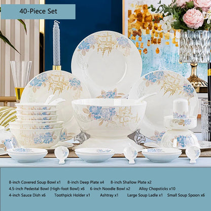 Bone china food utensils marble dinner set luxury dinnerware kitchen bowl plates dinner sets table set ceramic vintage