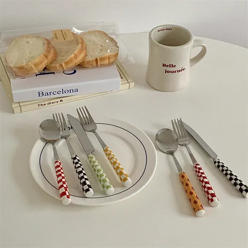 3pcs Stainless Steel Ceramics Handle Cutlery Set Dinnerware Clamp Western Tableware Knife Fork Tea Spoon