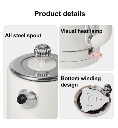 1500W Vintage Electric Kettle 304 stainless steel Fast Heating Water Boiler With Thermometer Home Water Boiling Cooking Pot 1.8L