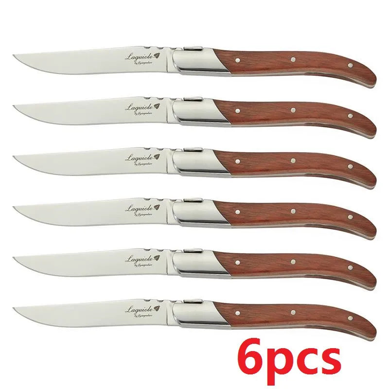 2/4/6/10pcs 8.25inch Laguiole Steak Knives Wood Cutlery Tableware Korean Japanese Dinnerware Rose Wooden Handle Dinner Forks