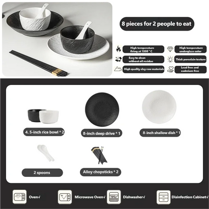 Tableware Set Black And White Rock Slab 8/16/34/55pcs Ceramics Dish Sets Full Set Luxury Dinnerware Set For 2/4/6/8/10 Persons