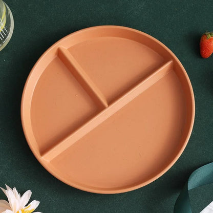 Three-Compartments Divided Plate Eco-Friendly Wheat Straw Reusable Children Dishes Anti-fall Plastic Kitchen Dinnerware Plates