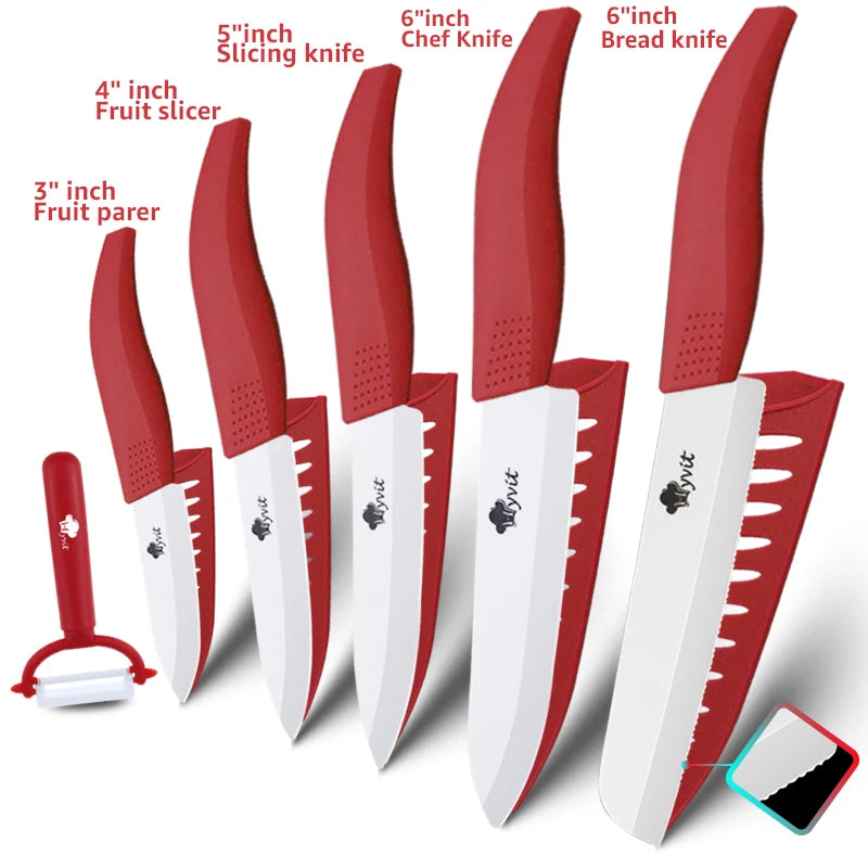 Ceramic Knives Set Kitchen knives 3 4 5 6 inch Chef knife +peeler with holder white zirconia blade Multi-color Handle