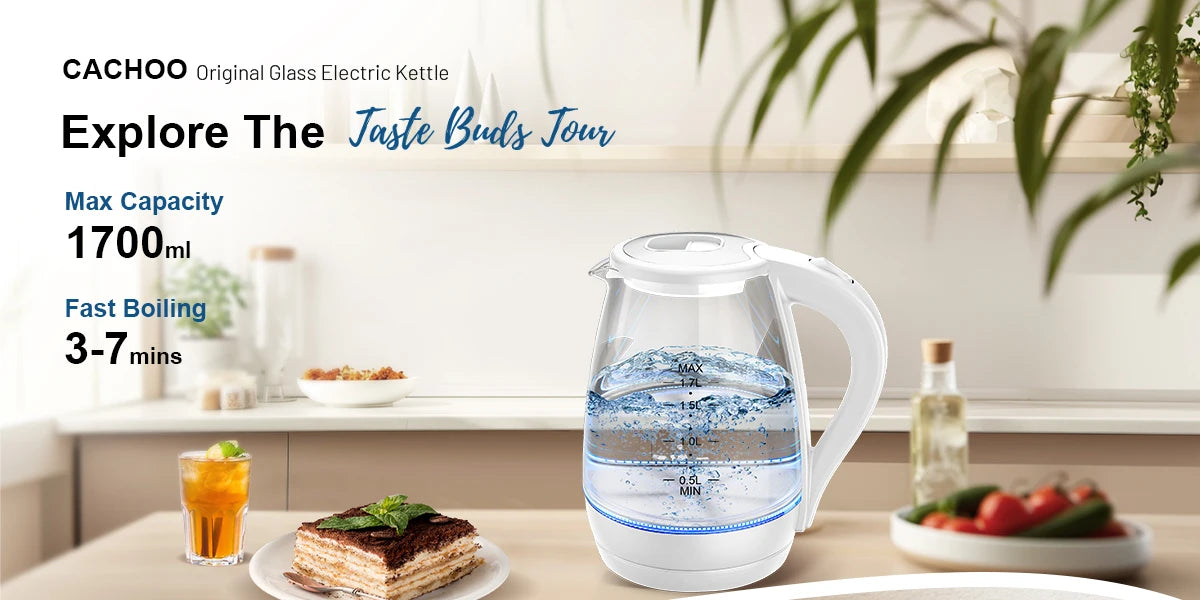 Electric Kettle with Water Dispenser - 1.7L Elegant Glass Tea Pot, 1200W Fast Boiling, LED Indicator, Auto-Shutoff