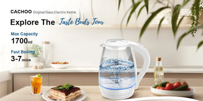Electric Kettle with Water Dispenser - 1.7L Elegant Glass Tea Pot, 1200W Fast Boiling, LED Indicator, Auto-Shutoff