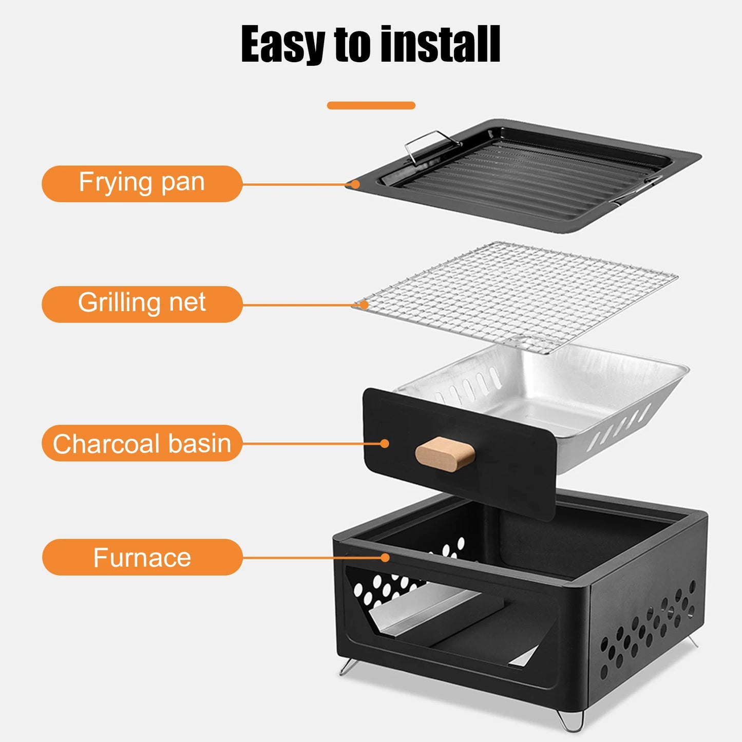 WESTTUNE Outdoor Charcoal Barbecue Grill Non-stick Barbecue Rack Heating Brazier Portable Household Grill Stove for Camping BBQ