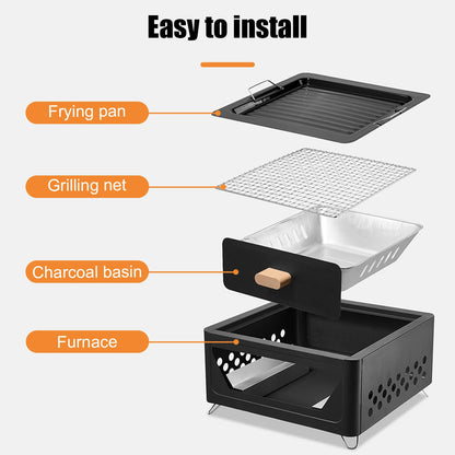 WESTTUNE Outdoor Charcoal Barbecue Grill Non-stick Barbecue Rack Heating Brazier Portable Household Grill Stove for Camping BBQ