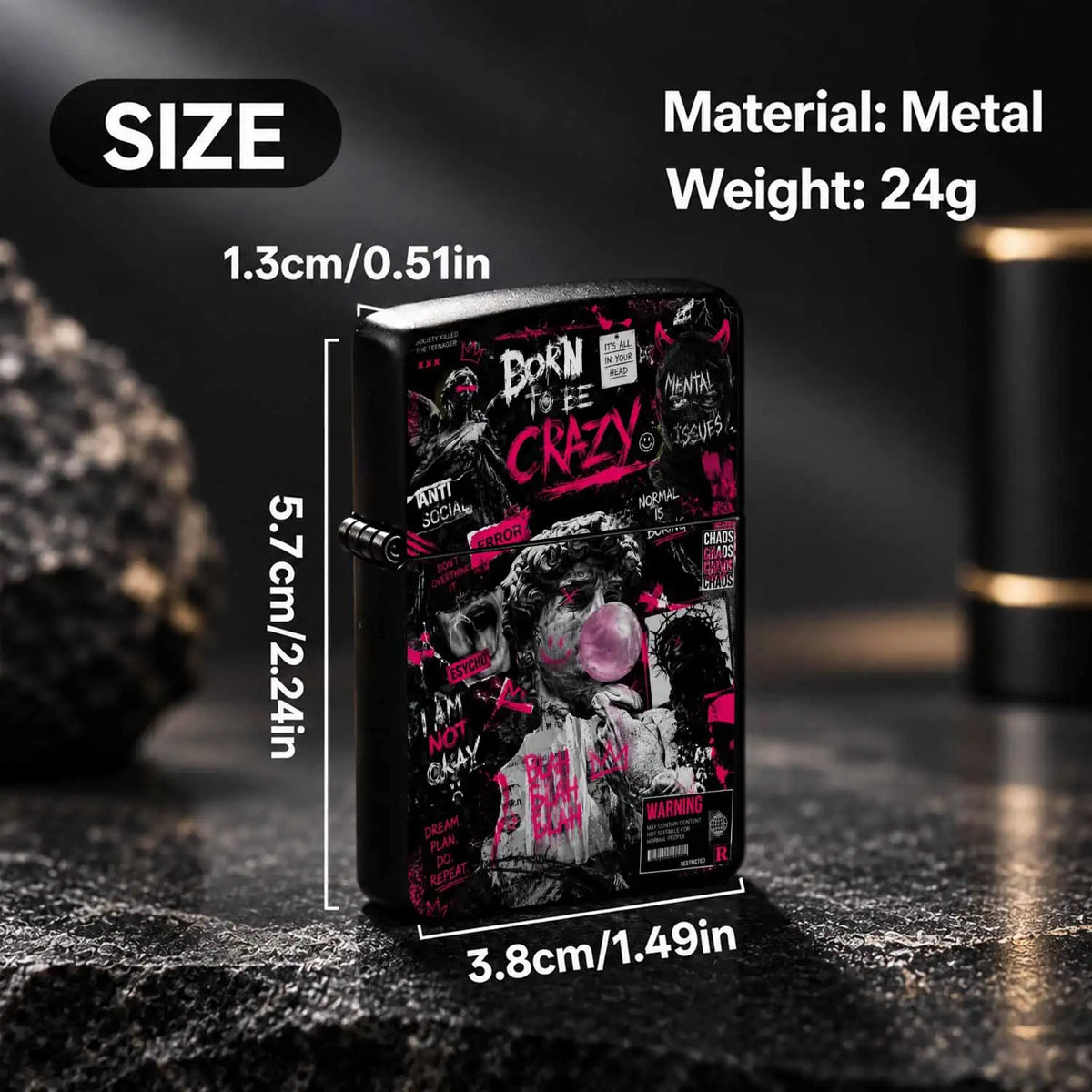 Trendy Street Style Born To Be Crazy Themed Lighter, Distinctive David Blowing Bubbles Art Print, Bold Attitude Statement Decor, Portable For All Daily Scenarios, Unique Niche Cool Gift For Friends, High Vibe Personal Carry A