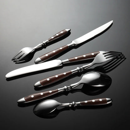 6-piece stainless steel tableware set, including knife fork and spoon set, kitchen knife and dining utensils such as steak knife