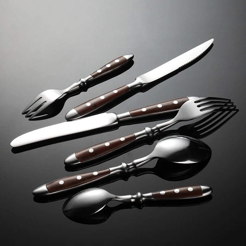 6-piece stainless steel tableware set, including knife fork and spoon set, kitchen knife and dining utensils such as steak knife