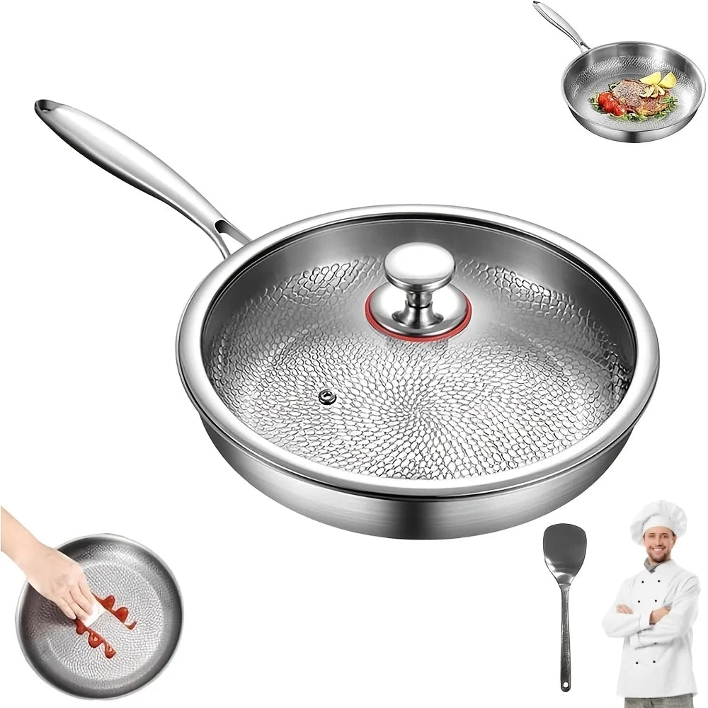 High-end Hammer-patterned Titanium Golden Frying Pan with Lid, Multiple Specifications Of Titanium Golden Hammer, Super Durable