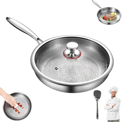 High-end Hammer-patterned Titanium Golden Frying Pan with Lid, Multiple Specifications Of Titanium Golden Hammer, Super Durable