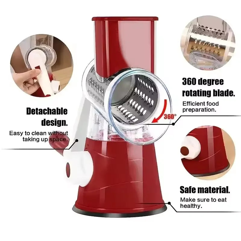 3in1 Rotary Vegetable Slicer Multifunctional Handheld Grater with 3 Sharp Rollers Cheese Shredder Kitchen Tool Cheese Chopper