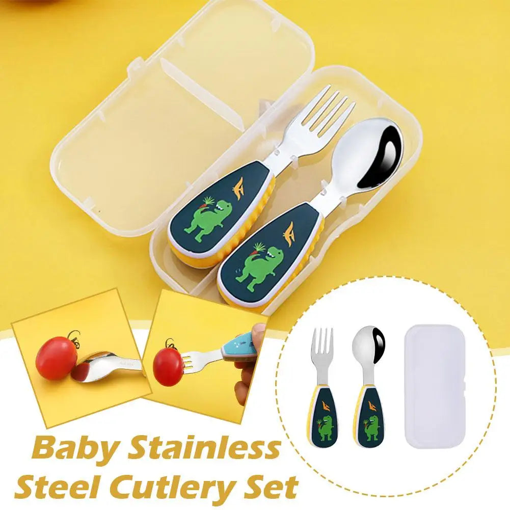 2Pcs Toddler Utensils Cute Toddler Feeding Spoon And Fork Set 304 Steel Cartoon Spoon And Fork Set