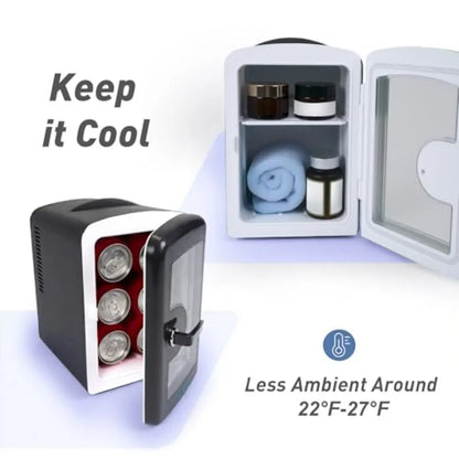 Mini Fridge, Skincare Fridge with Viewing Window, 4 L/6 Cans Compact Mini Makeup Fridge for Beauty and Beverages, Tiny Fridge f