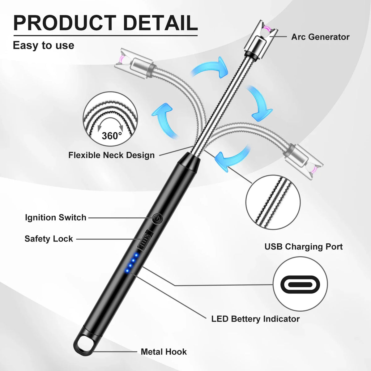 Home Kitchen Gas Stove Candles Outdoor BBQ Igniter, Rechargeable USB Windproof Lighter Smoking Accessories, Lighters Smoking