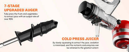 Masticating Juicer Attachment for KitchenAid Stand Mixer Slow Cold Press Juicer Machine with Dual Feed Chute