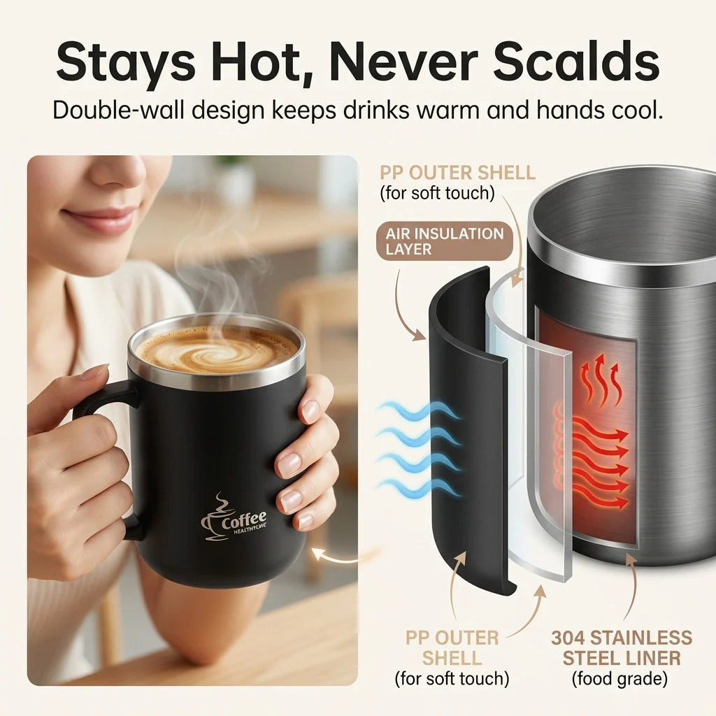 Travel Thermal Coffee Mug Tumbler With Handle 304 Stainless Steel Insulated Cup Leakproof Thermos Water Bottle Mini Dual Drink