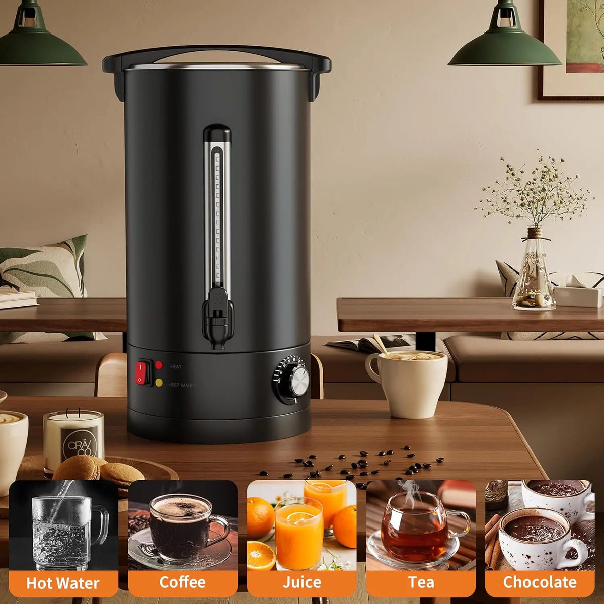 Tacleekii 12L 14L 18L Commercial Double Wall Coffee Maker 80 Cups-120 Cups Hot Water Urn Large Capacity Large Capacity Hot Coffee & Water Urn for Wedding, Buffet, Catering, Office, Black Finish