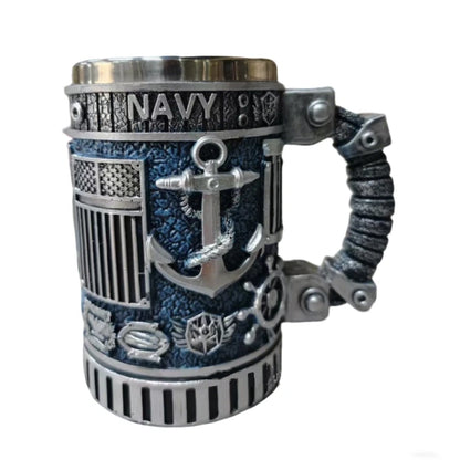 1pcs Army Military Beer Mug Resin Stainless Steel Men Birthday Gift Coffee Navy Cup Air Force Anchor Plane Wine Mugs Wine New