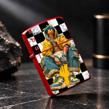 Stylish Cyber Blue-Haired Mechanical Themed Lighter, Black White Checkerboard Art Print Decor, Portable Ignition Tool For Camping Hiking Daily Gathering, Creative Unique Trendy Gift For Friends And Hobbyists, Versatile Practi