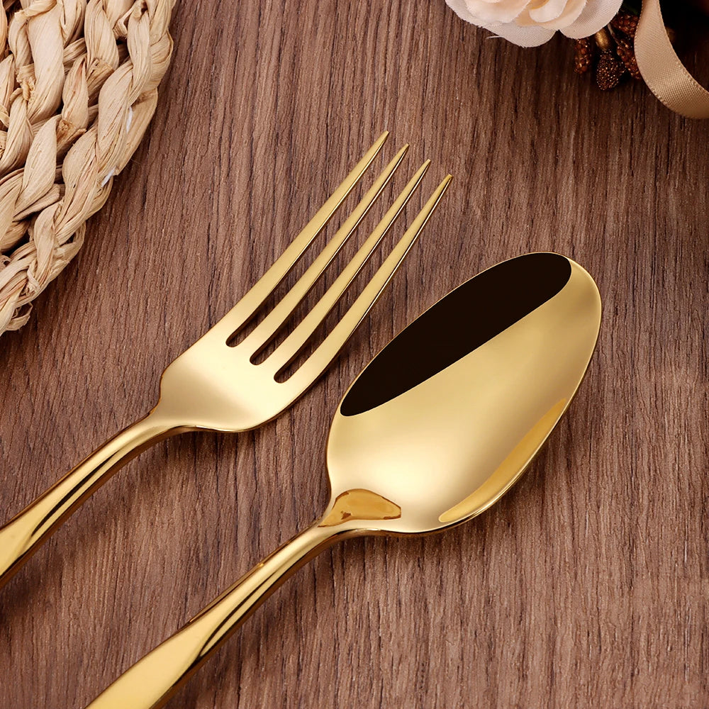 4/6/12/16/18/20/24Pcs Gold Cutlery Set Stainless Steel 304 Tableware Elegant Western Knife Fork Spoon Mirror Dinner Set