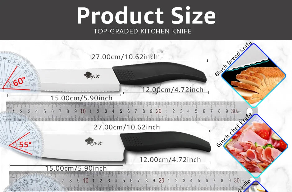 Ceramic Knives Set Kitchen knives 3 4 5 6 inch Chef knife +peeler with holder white zirconia blade Multi-color Handle