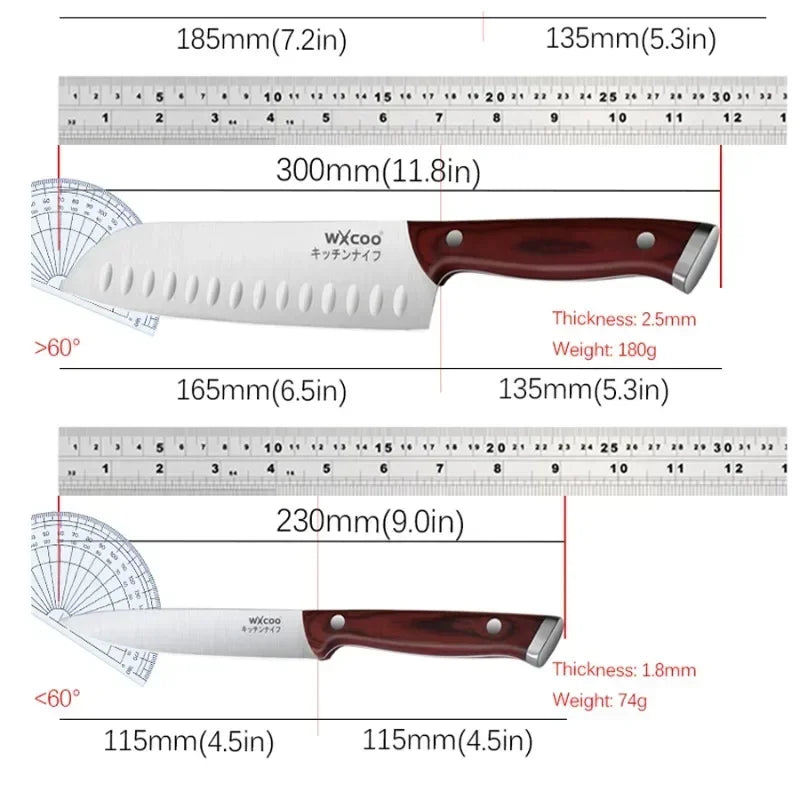 WXCOO 1-5pcs Professional Kitchen Knife Set Ultra Sharp Chef's Knife Meat Cleaver Fruit Slicing Stainless Steel Cutting Board