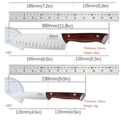 WXCOO 1-5pcs Professional Kitchen Knife Set Ultra Sharp Chef's Knife Meat Cleaver Fruit Slicing Stainless Steel Cutting Board
