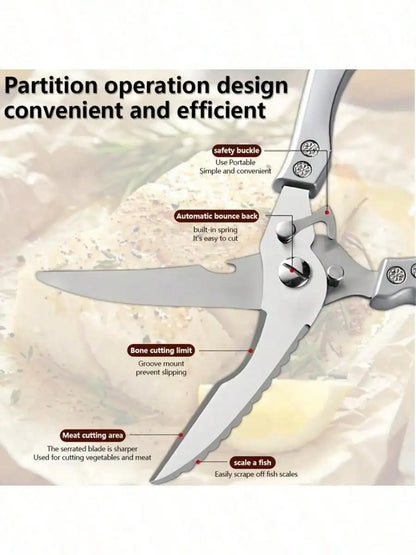 1PC Anti-Slip Grip Kitchen Scissors, Cutting Meat Turkey Fish Vegetable Stainless Steel Scissors, Anti-Slip Kitchen Utensil