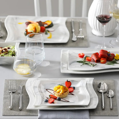 MALACASA FLORA 26-PIECE Nordic European Marble Gray Porcelain Tableware Set with 6PCS Bowl Dinner Plate Dessert Soup Plate