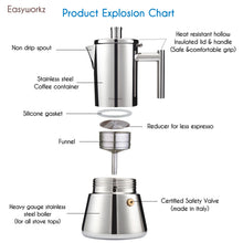 Easyworkz Diego Stovetop Espresso Maker Stainless Steel Italian Coffee Machine Maker Induction Moka Pot