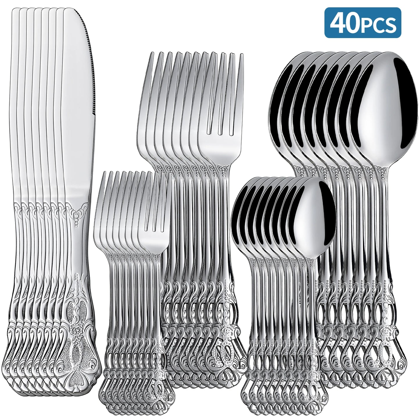 20-40pcs Black/Gold/Silver Dinnerware Set including Knife/Fork/Spoon for Home Restaurant Wedding Party Use