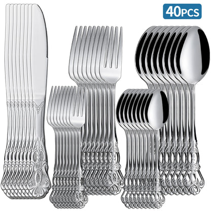 20-40pcs Black/Gold/Silver Dinnerware Set including Knife/Fork/Spoon for Home Restaurant Wedding Party Use