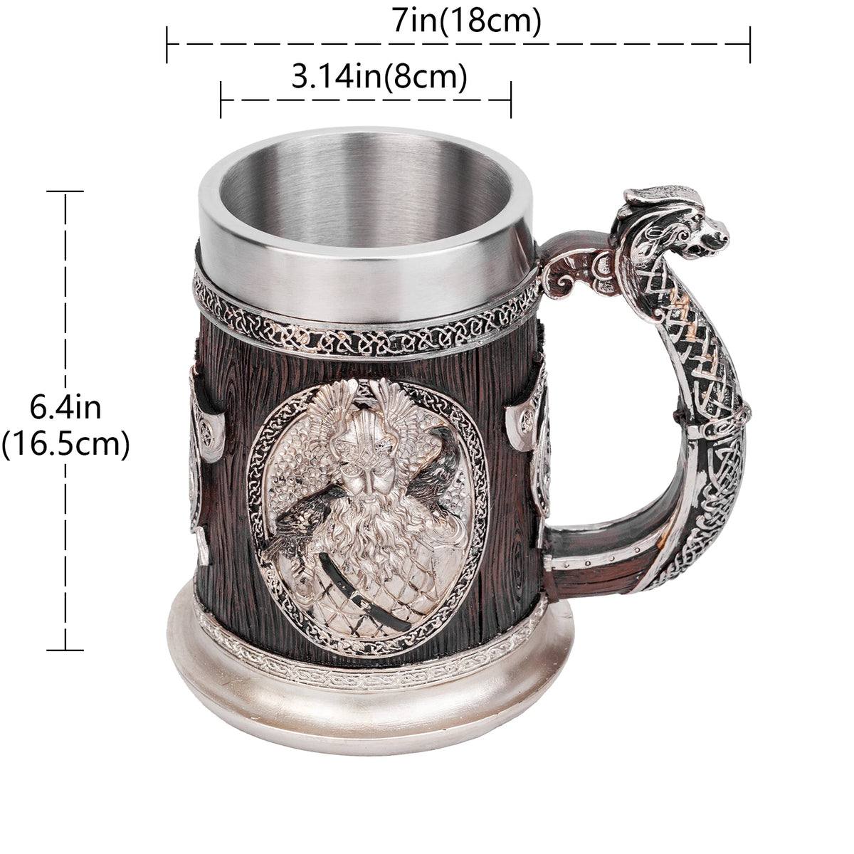 Norse Mythology Odin Thor Mug Tankard 304 Stainless Steel Resin 3D Retro Beer Stein Birthday God of War Lover Gift 600ml 20 oz