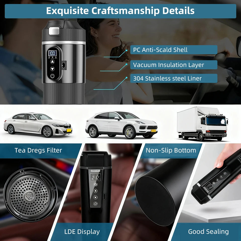 12V/24V Car Kettle Portable Electric Travel Kettle Car Heater 500ML Hot Water Boiler Small Hot Water Heater For Tea Coffee Milk