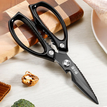 Multifunctional Kitchen Scissors Black Titanium Chicken Bone Scissors Food Scissors for Cutting Chicken, Duck and Goose Bones