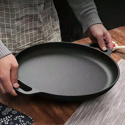 Multifunctional Cast Iron Skillet — Non-Stick Design, Ideal for Pizza, Grilling, and Pancakes — Compatible with All Stove Types