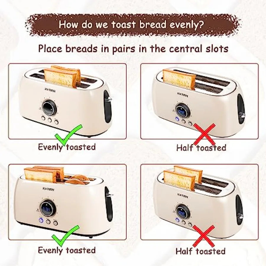 Toaster 4 Slice KOTlAN Retro Long Slot Toasters with CountdownTimer Stainless Steel Toaster Bagel Defrost Reheat Cancel Functio