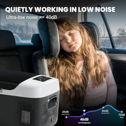 Portable car refrigerator for vehicle use, aluminum alloy body, black color, -4-68 smart Bluetooth control with battery protect