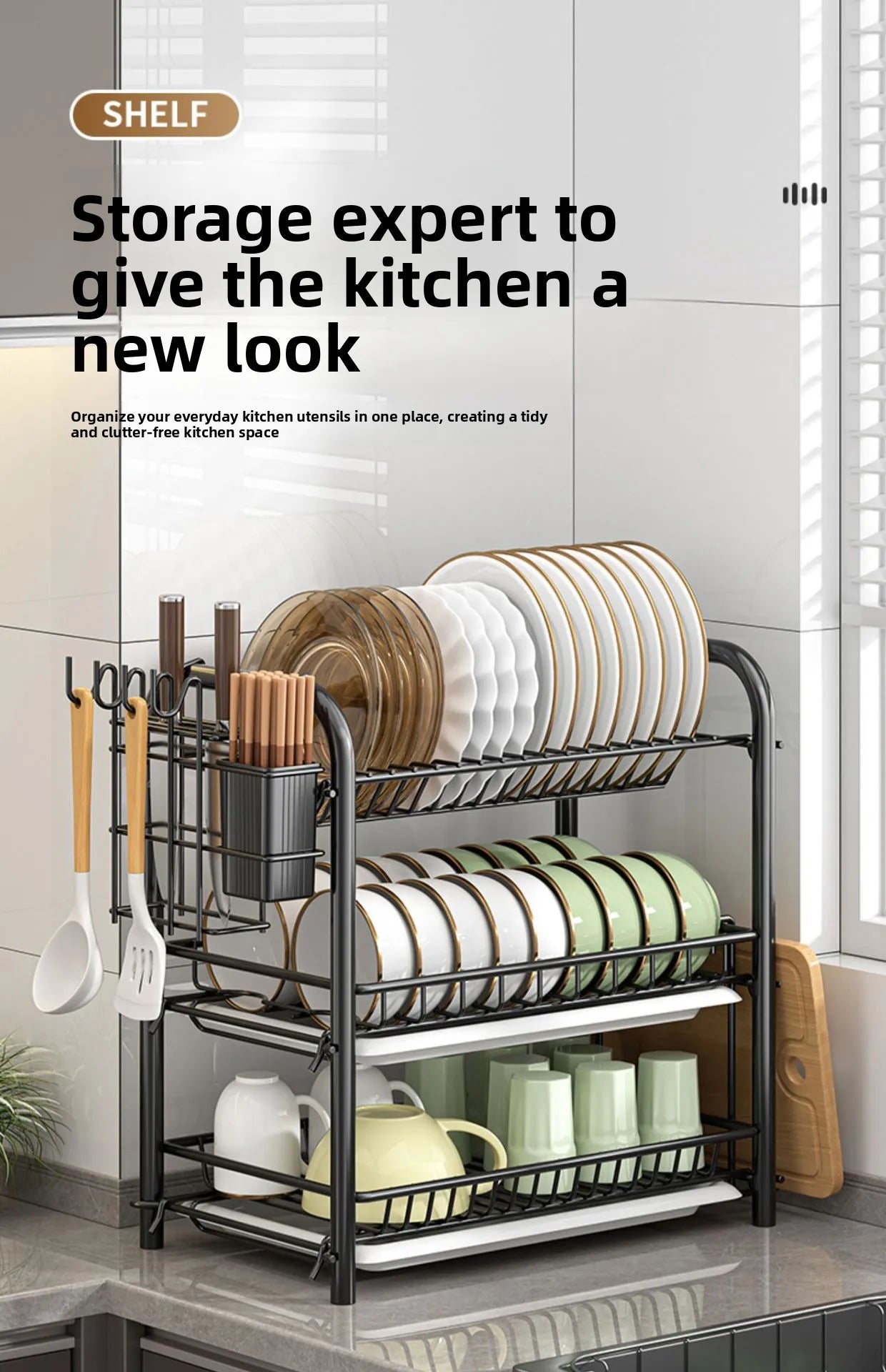 Dish Storage Rack Kitchen Shelf Dish Drain Rack Bowl Rack Cupboard Chopsticks Storage Box
