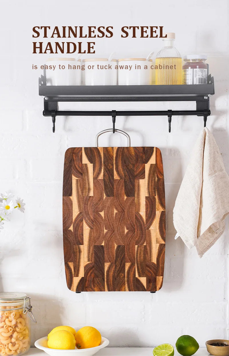 End Grain Butcher Block Premium Acacia Wood Cutting Board Chopping Board for Kitchen with Handle