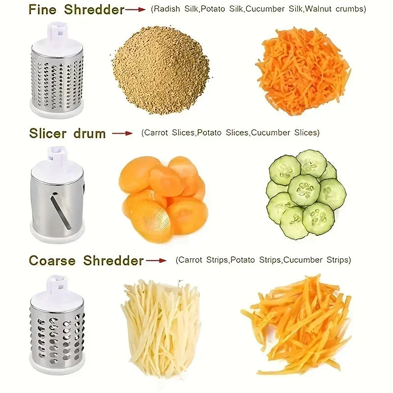 3in1 Rotary Vegetable Slicer Multifunctional Handheld Grater with 3 Sharp Rollers Cheese Shredder Kitchen Tool Cheese Chopper