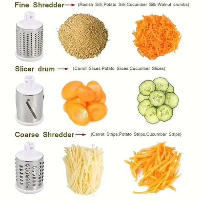 3in1 Rotary Vegetable Slicer Multifunctional Handheld Grater with 3 Sharp Rollers Cheese Shredder Kitchen Tool Cheese Chopper