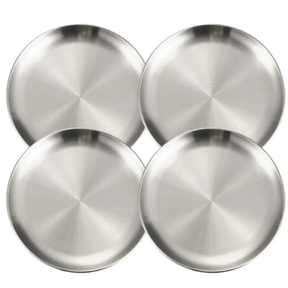 4Pcs Stainless Steel Plate Tray, Dining Tray, Steak Plate, Barbecue Plate, Korean Stainless Steel Circular Barbecue Plate