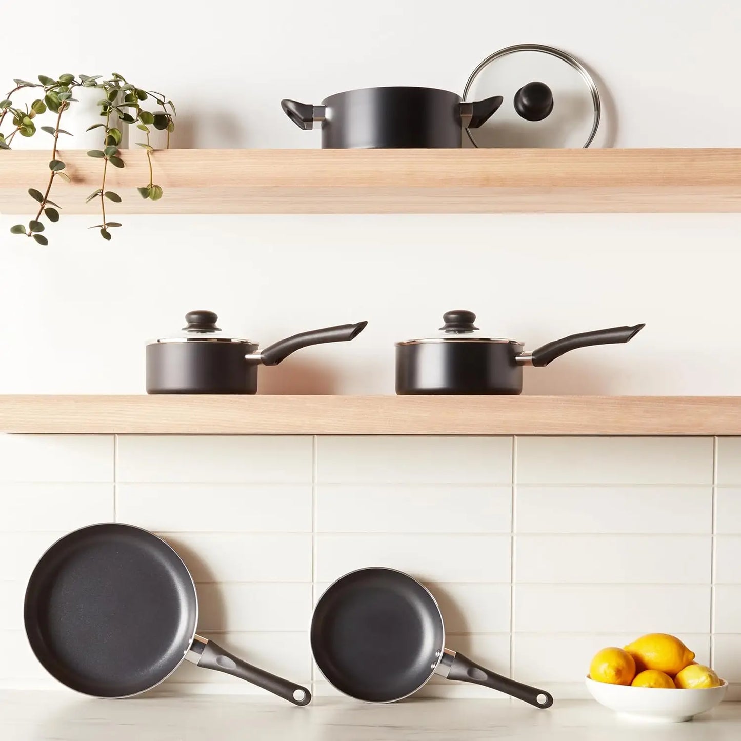 Ceramic Non-Stick Cookware 8-Piece Set with Cool-Touch Handles and Spiral Bottom for Even Heating