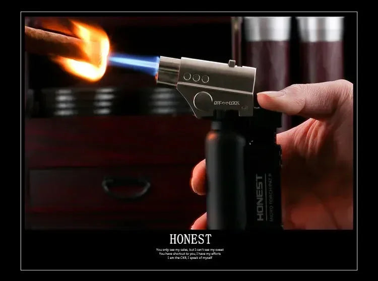 HONEST Creative Double Flame Welding Gun Gas Lighter Safety Lock Switch Jet Fire Open Fire Switching BBQ Kitchen Cigar Lighters