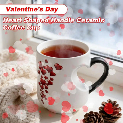 Heat Sensitive Color Changing Magic Mug with Romantic Heart Handle Cute Gift for Birthday Anniversary Valentine's Day Coffee Cup